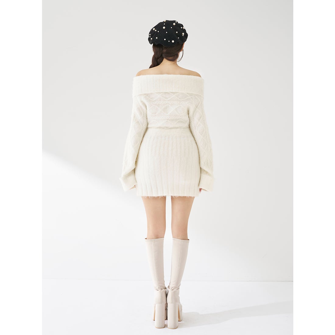 ダーリッチ Darich ヘアリーオフショルニットミニワンピース （グレー