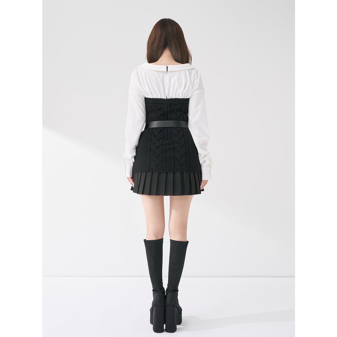 ダーリッチ Darich シャツドッキングプリーツニットミニワンピース