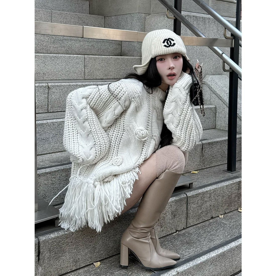 ダーリッチ Darich ローズモチーフニットチュニック （ホワイト