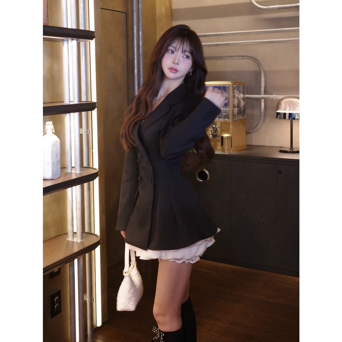 Darich ダーリッチ パネルデザインシルエットペプラムジャケット BLK