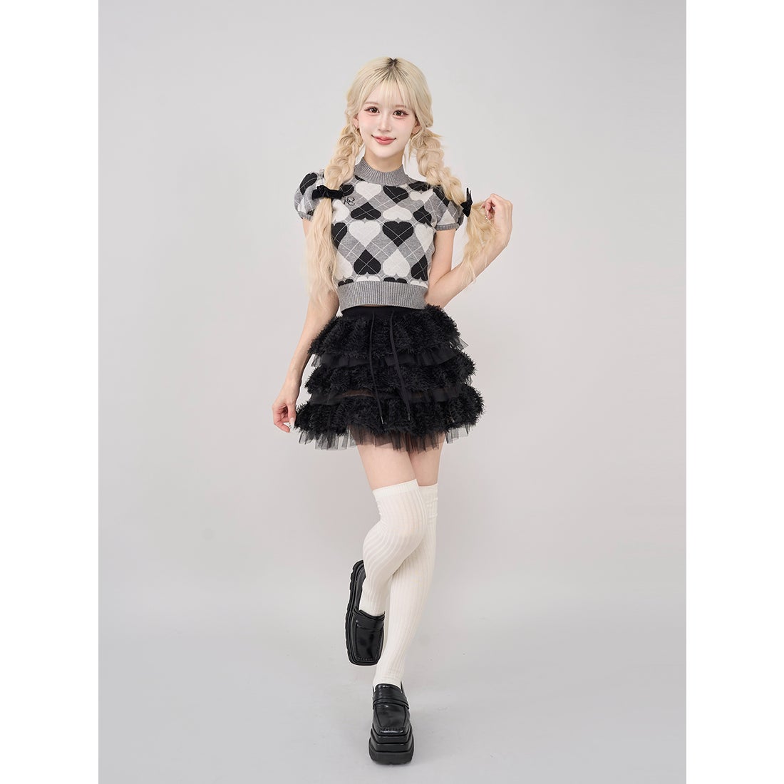 ダーリッチ Darich ミックスレースフリルミニスカート （ブラック