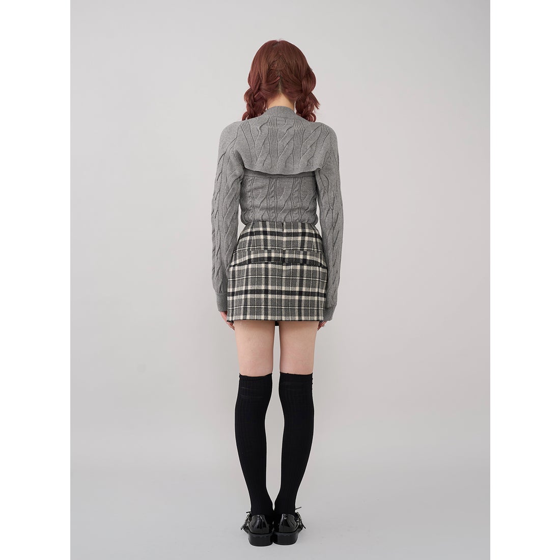 ダーリッチ Darich スリットチェックリボンミニスカート （グレー