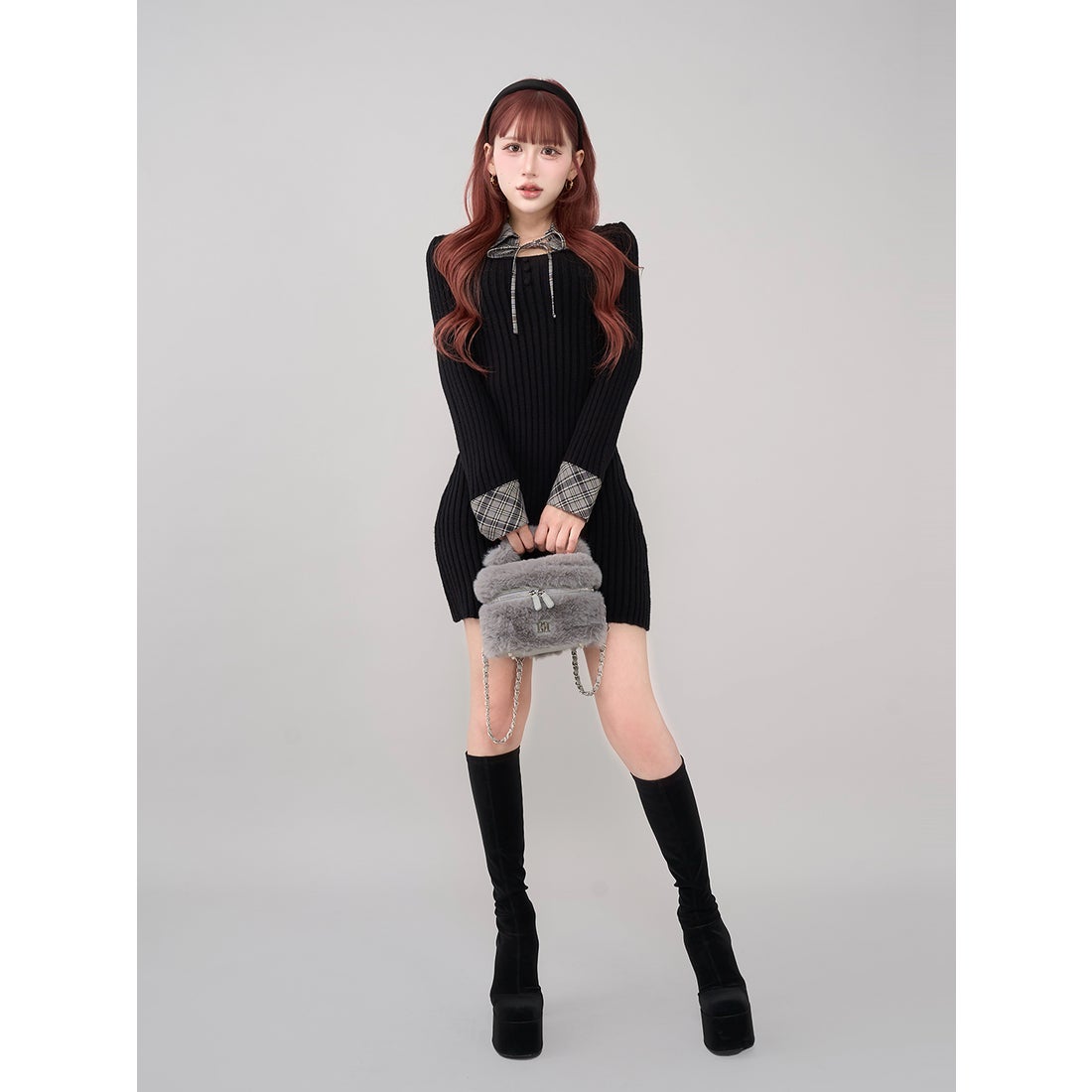 ダーリッチ Darich レイヤードライクニットミニワンピース （ブラック