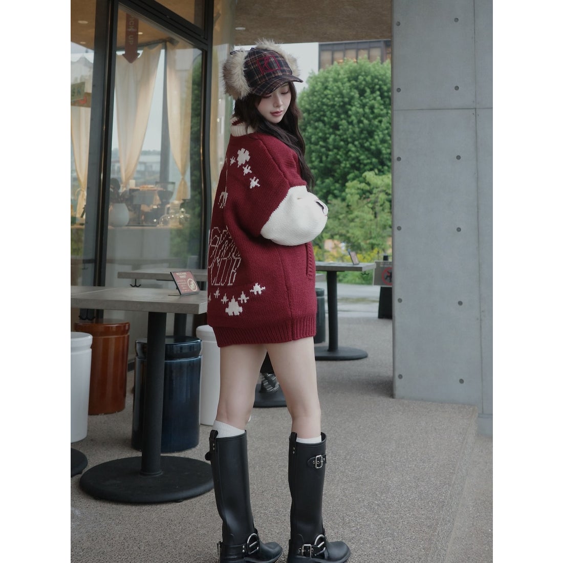 ダーリッチ Darich THE Social CLUBニットブルゾン （ボルドー
