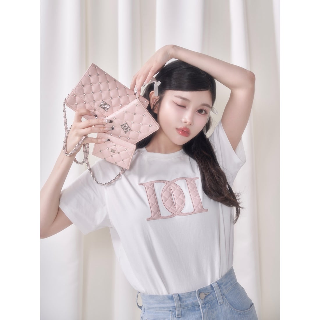 ダーリッチ Darich キルティングアップリケTシャツ （ピンク） -靴