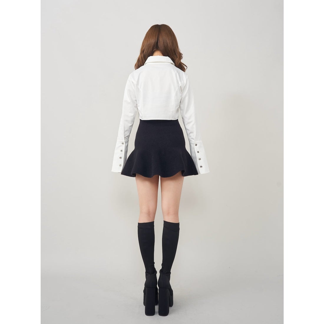 ダーリッチ Darich ハイウエストニットミニスカート （ブラック） -靴
