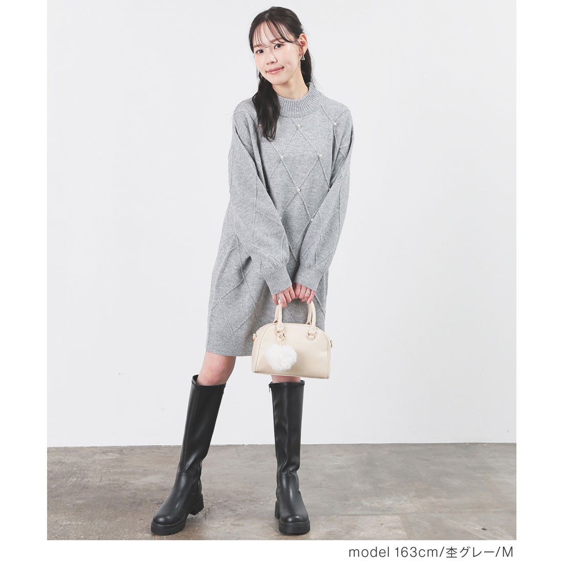 ハニーズ Honeys パール付ニットワンピ ワンピース 長袖 ミニ丈 再生