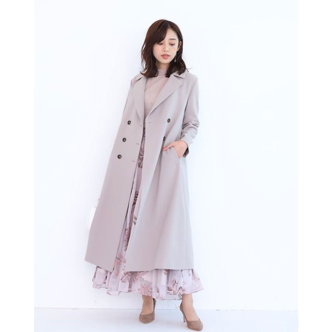 ジャスグリッティー JUSGLITTY バックボリュームダブル釦コート （モカ