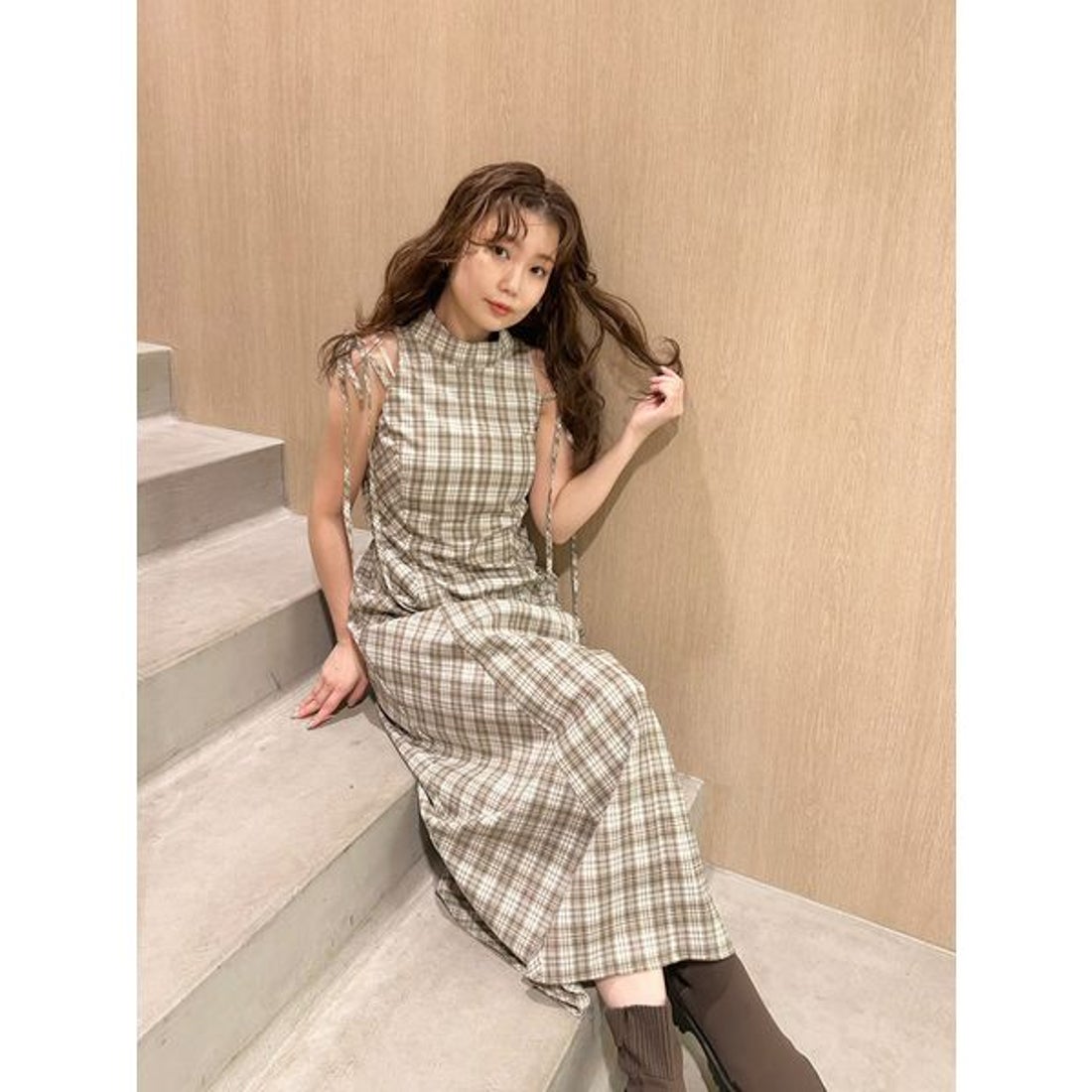 リリーブラウン LILY BROWN アメスリチェックワンピース （IVR