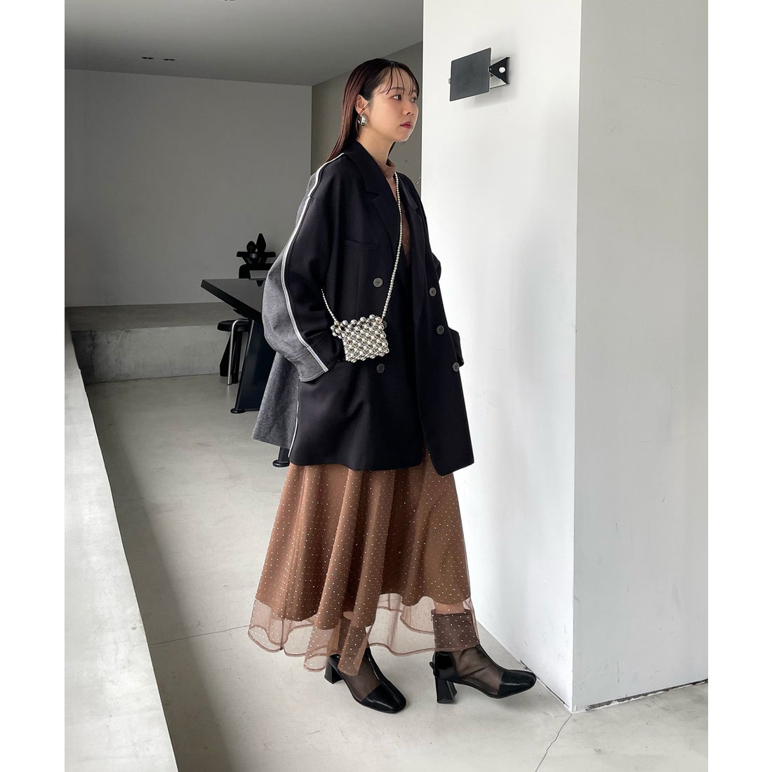 レジャ Leja 2wayドットストーンギャザーチュールAラインドレス