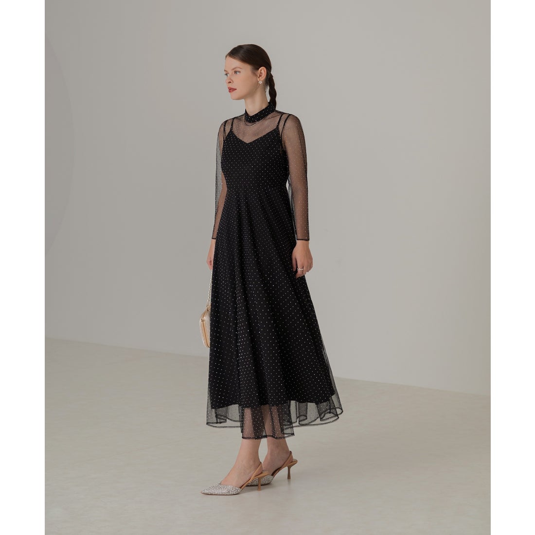 レジャ Leja 2wayドットストーンギャザーチュールAラインドレス