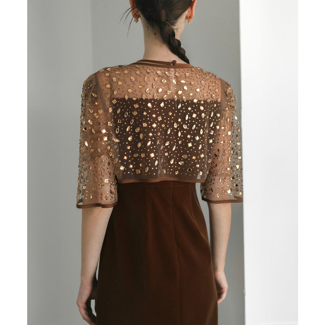 レジャ Leja ビジューストーンボレロベロアスリットIラインドレス