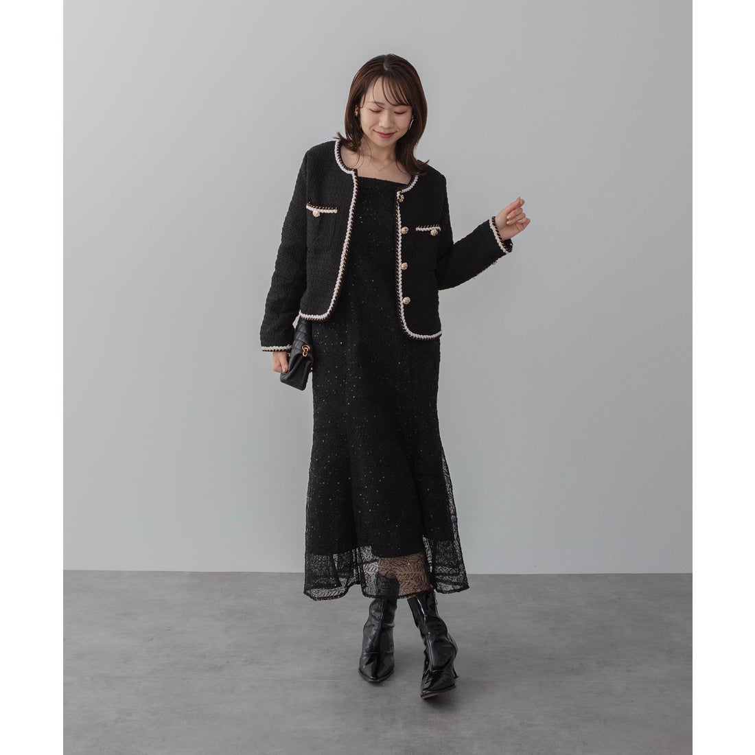 レジャ Leja スパンコール刺繍ボタニカルマーメイドケープボレロ付き
