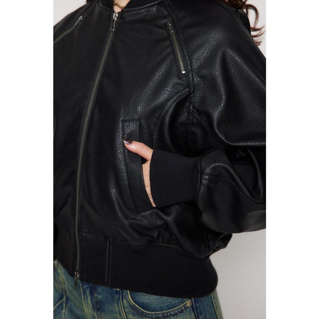 ラグア ジェム LAGUA GEM CROPPED FAUX LEATHER ブルゾン （BRN