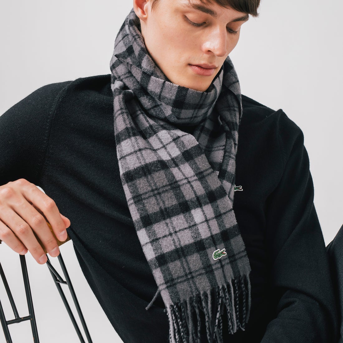 ラコステ LACOSTE ブラックウォッチウールマフラー （ブラック
