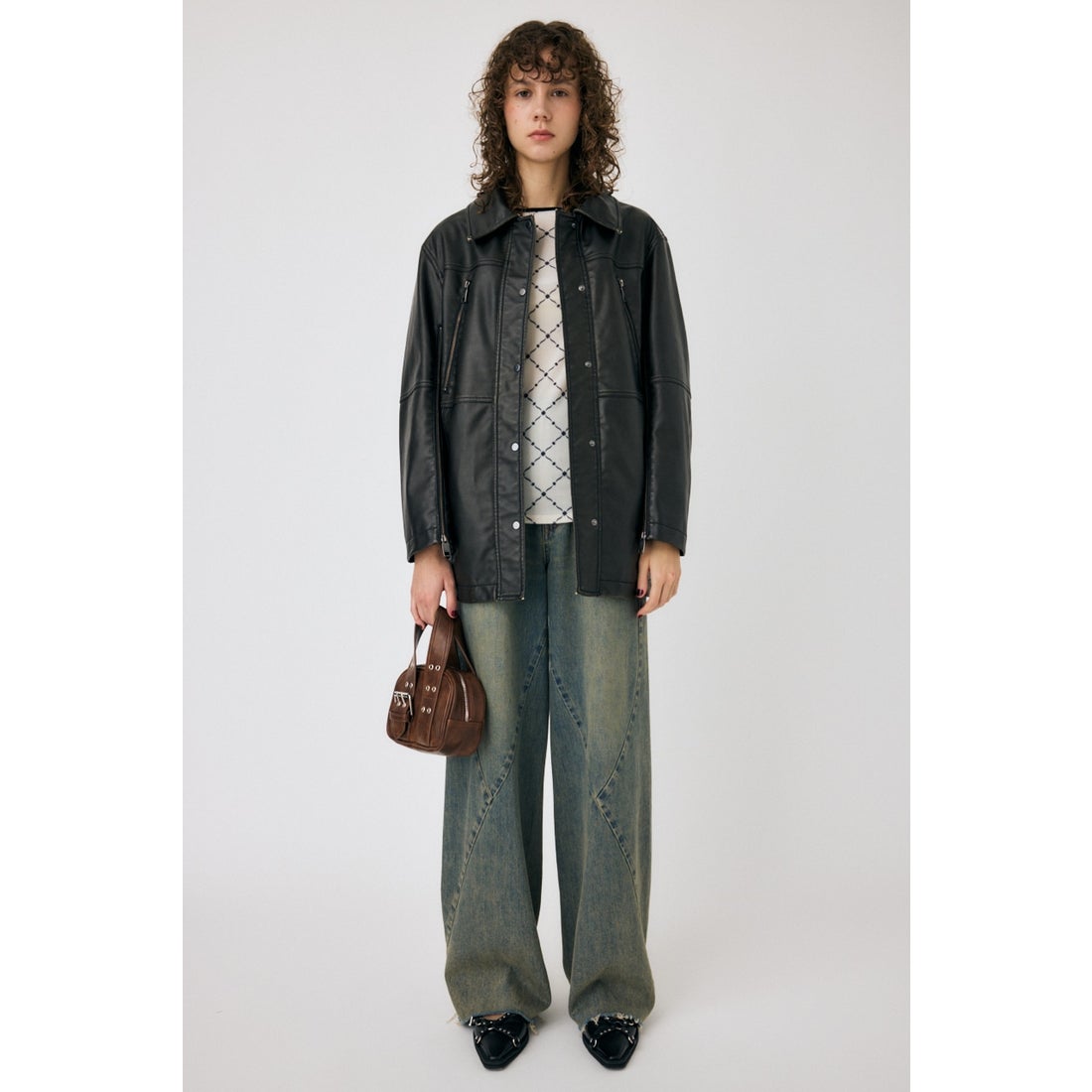MOUSSY AGED F/LEATHER MIDDLE ジャケット BLK -ファッション通販