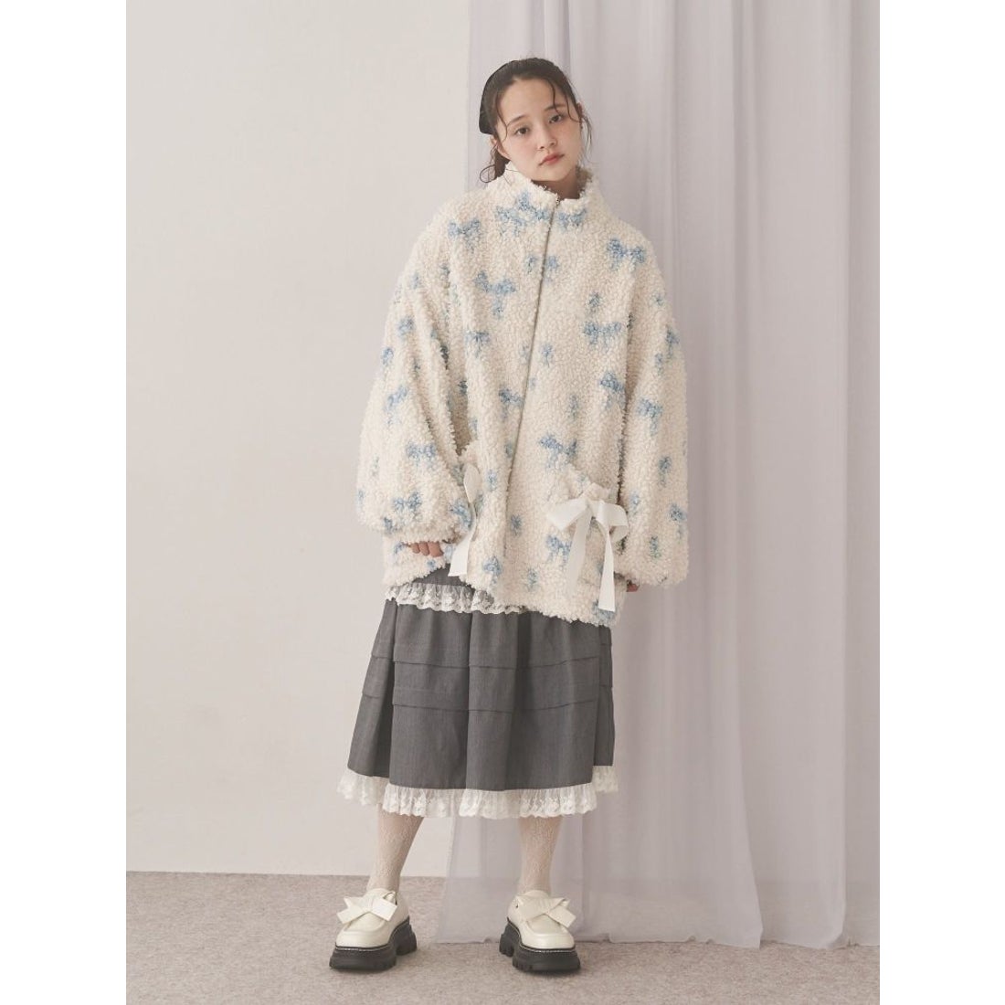 メリージェニー merry jenny Fluffy Tulip Boa Blouson （ブルー） -靴