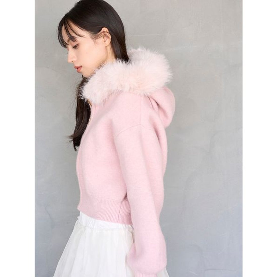 スナイデル SNIDEL Sustainableファー付きニットパーカー （PNK