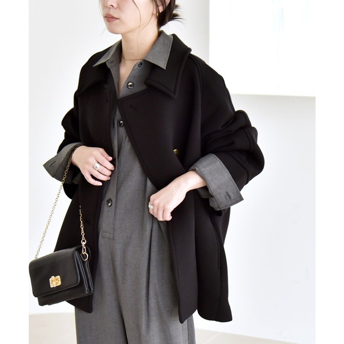 quaranciel:〈手洗い可能〉ダンボール ステンカラー ジャケット コート