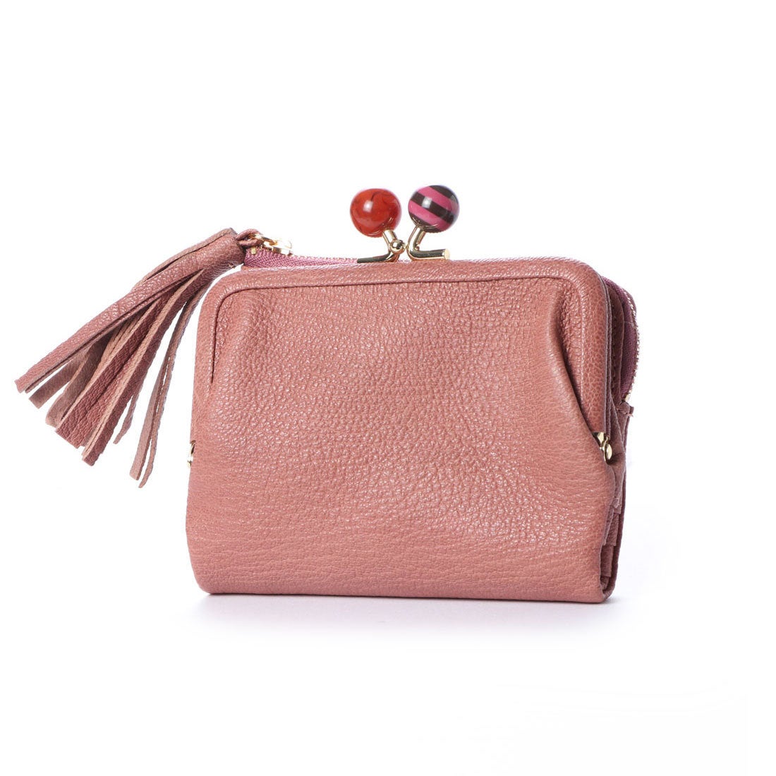 ロングセラー＞ペルケ perche アクリル玉がま口2つ折り財布 （ピンク
