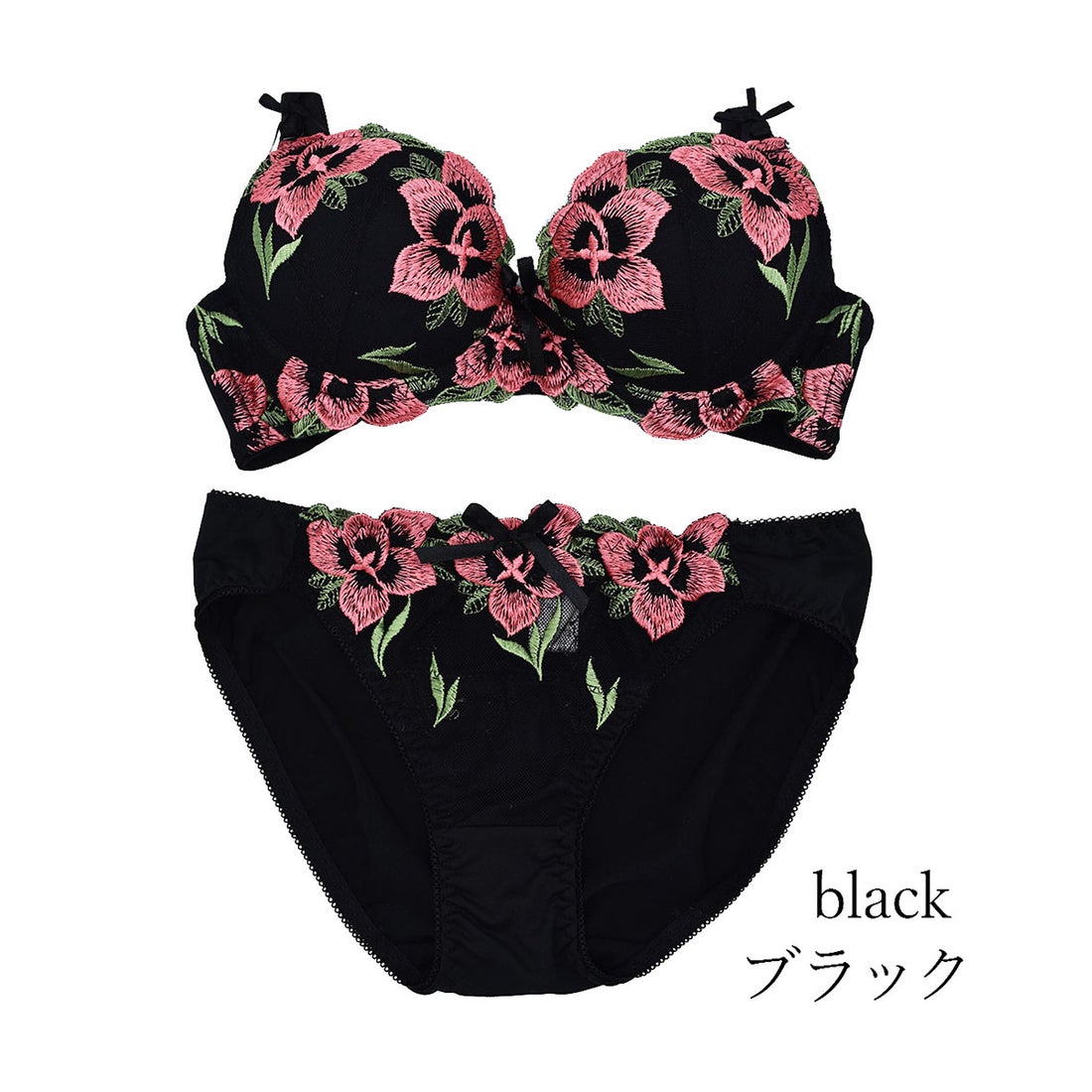 ピンクピンクピンク PINK PINK PINK 大輪花柄刺繍ブラ＆ショーツセット