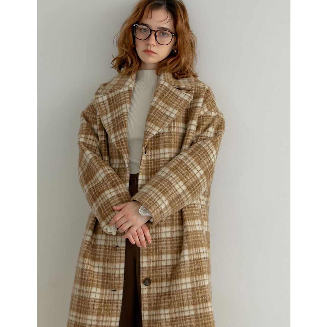 Re:EDIT [2024-25 WINTER COLLECTION]起毛チェック柄ロングチェスター