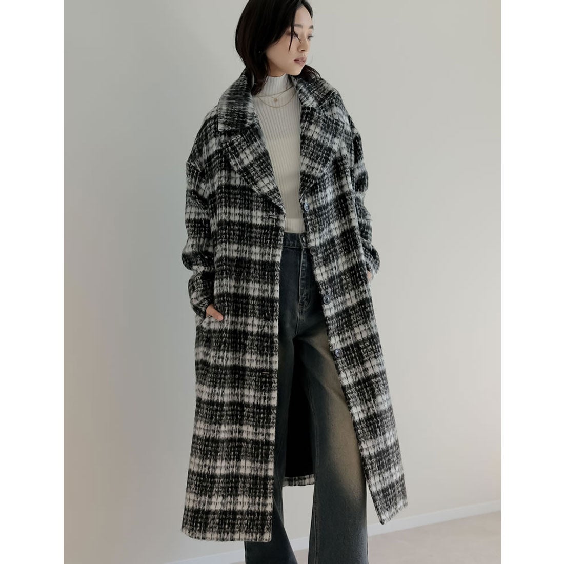 Re:EDIT [2024-25 WINTER COLLECTION]起毛チェック柄ロングチェスター