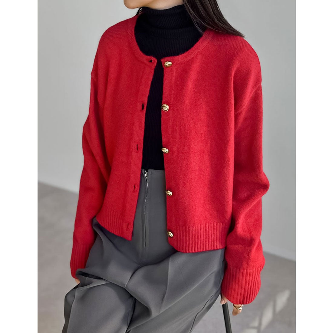リエディ Re:EDIT 金ボタンニットカーディガン （ブラック） -靴