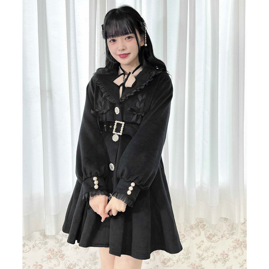 ロジータ ROJITA シアーフリルテーラードコート （ブラック