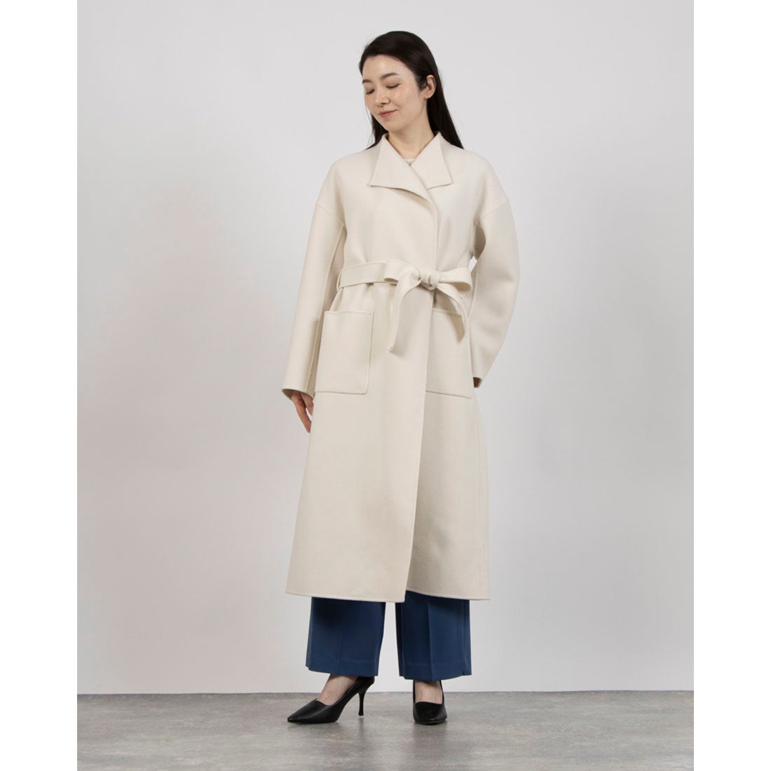 トーナル TONAL ウールリバービックラペルロングコート （オフホワイト