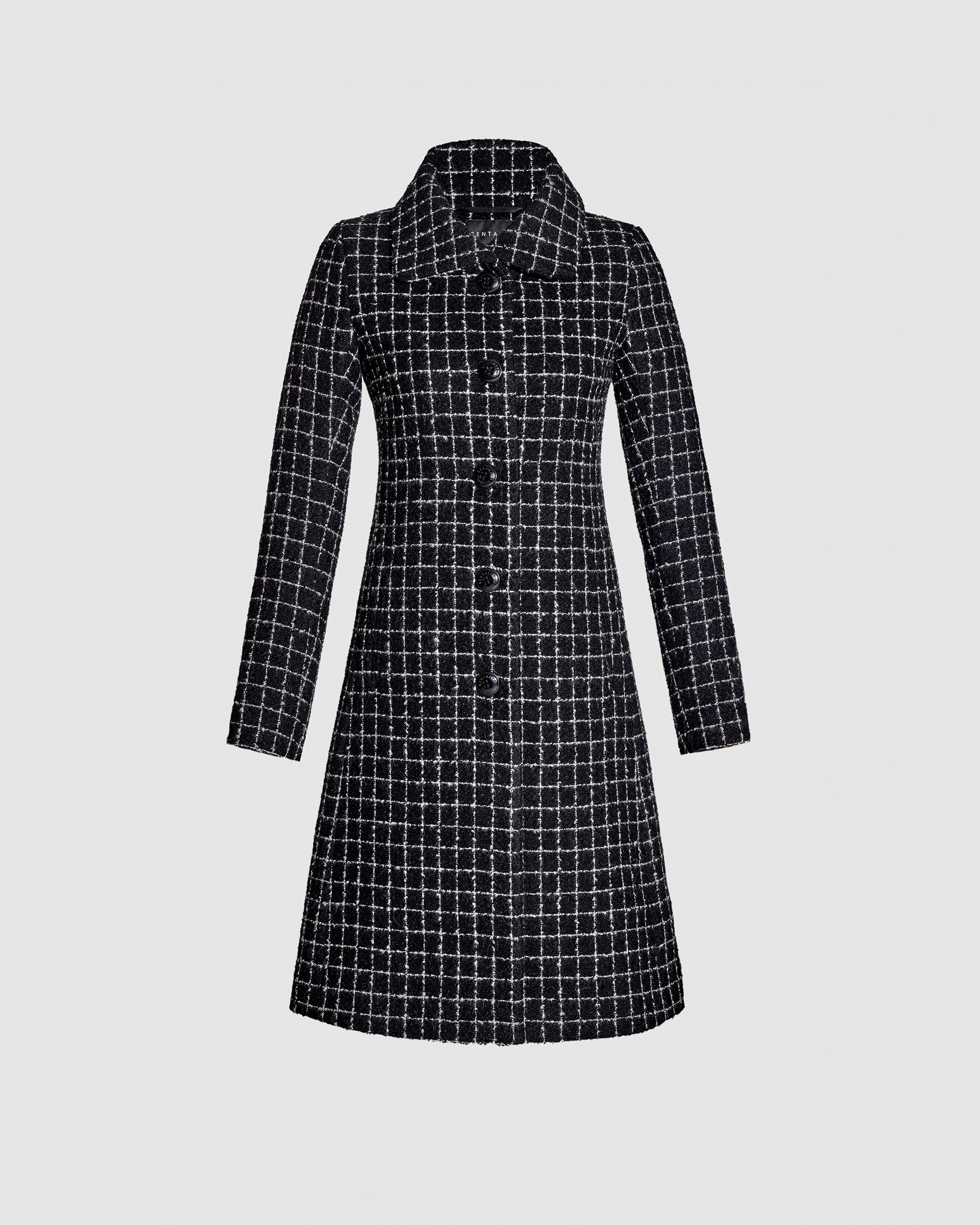 Tweed Alpaca Empire Waist A-line Black Check Coat | SENTALER