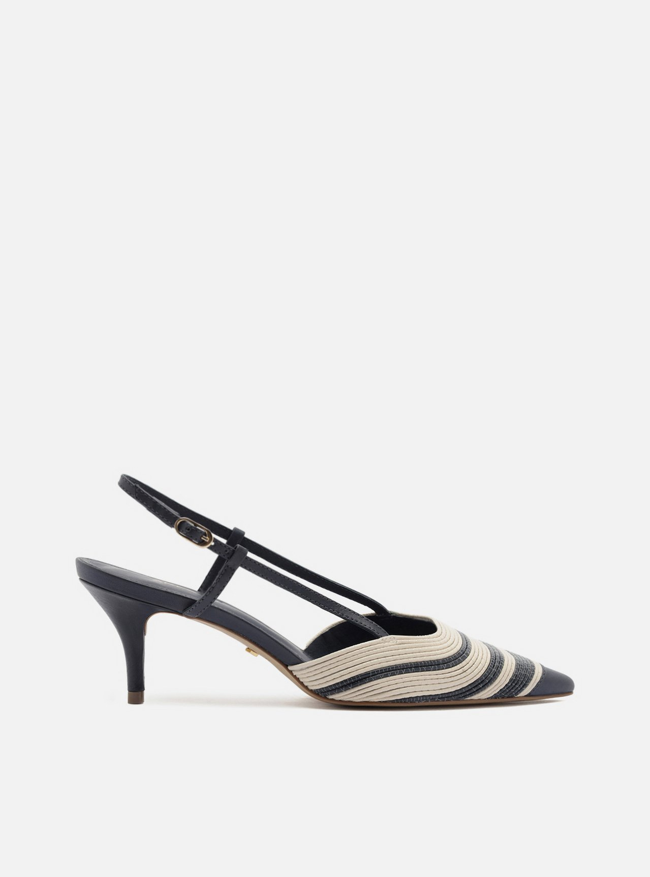 Scarpin Azul Couro Salto Baixo Slingback Bicolor | ZZ MALL