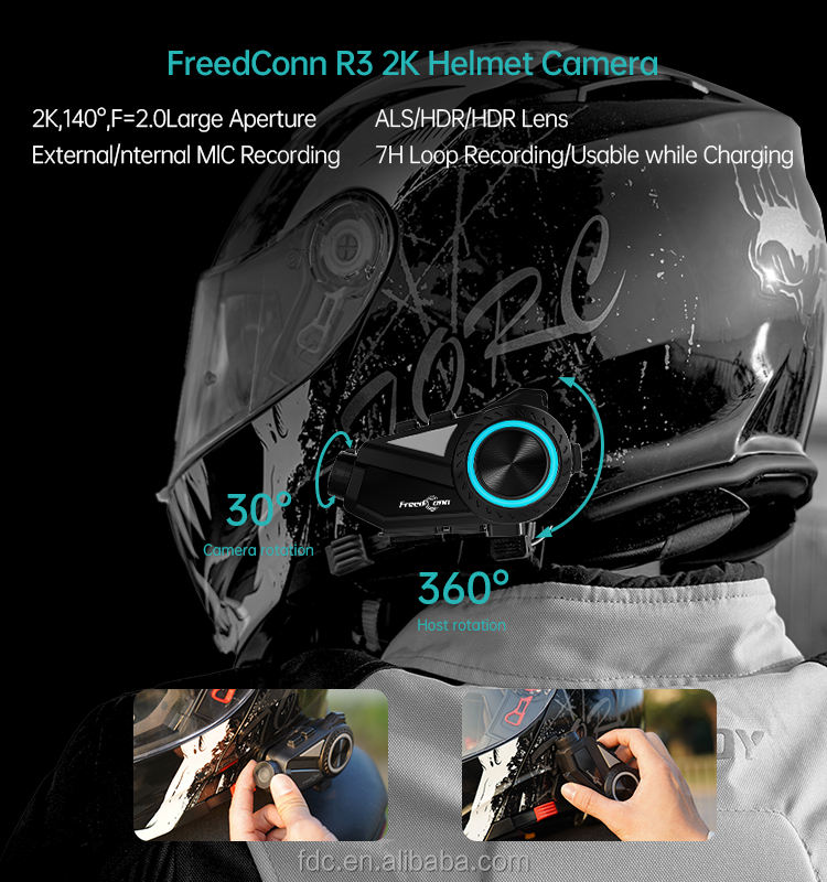 FreedConn R3 Pro Motorcycle Bluetooth Headset with 2K Camera, Hi
