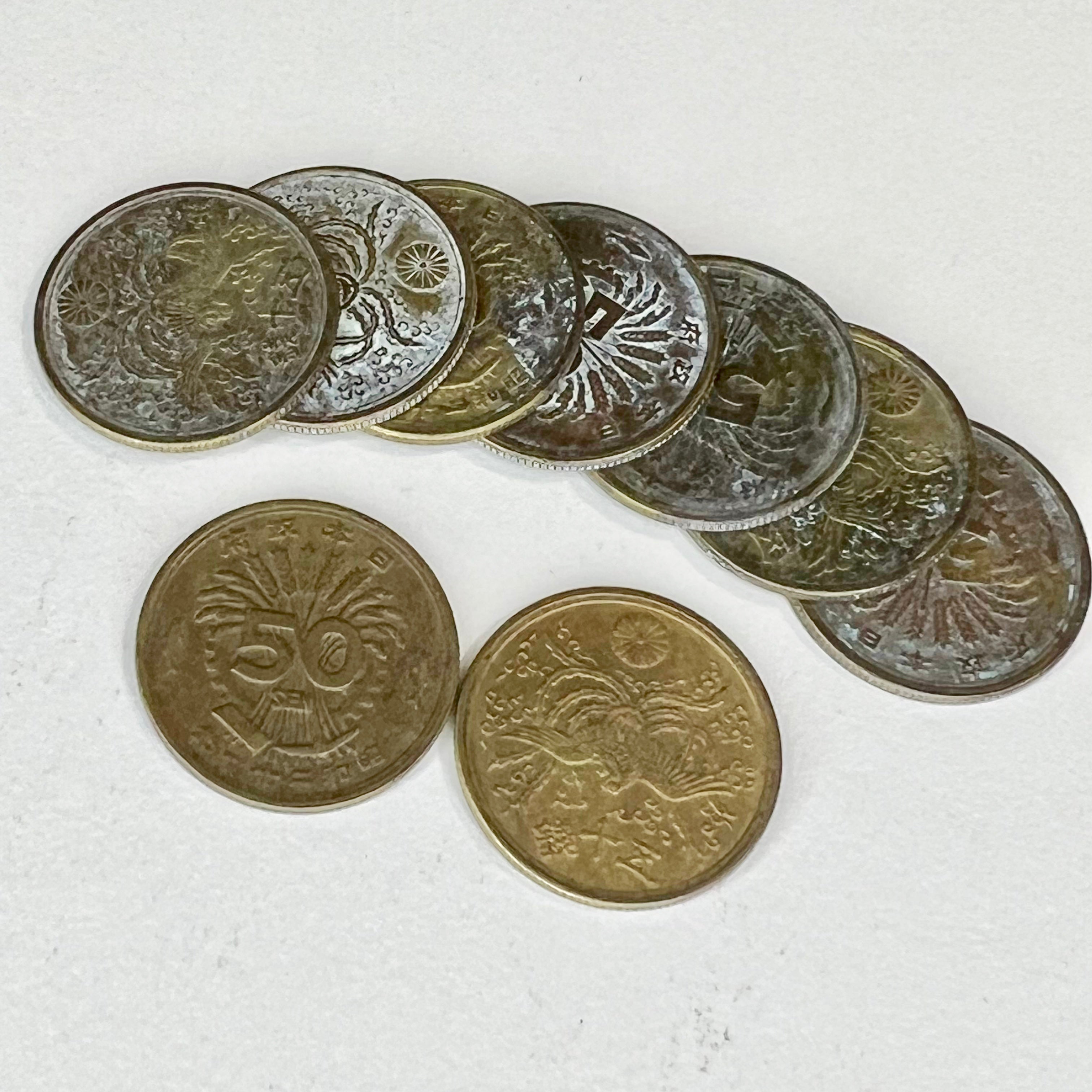 Set of 9 Vintage Japanese 50 Sen 錢十五 Coin Flying Phoenix 1946