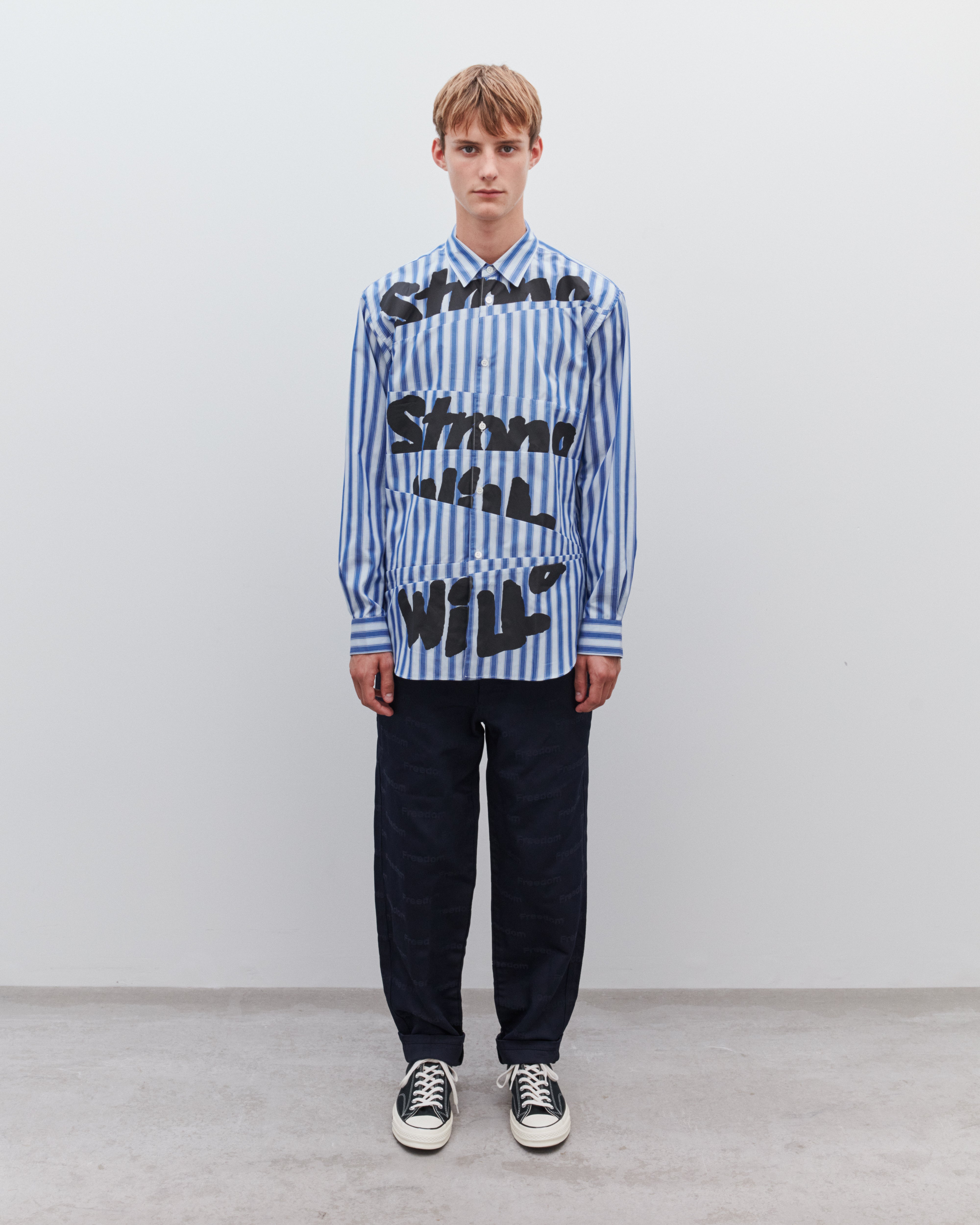 CDG Shirt: Men's Freedom Printed Pants (Navy) | DSMNY E-SHOP
