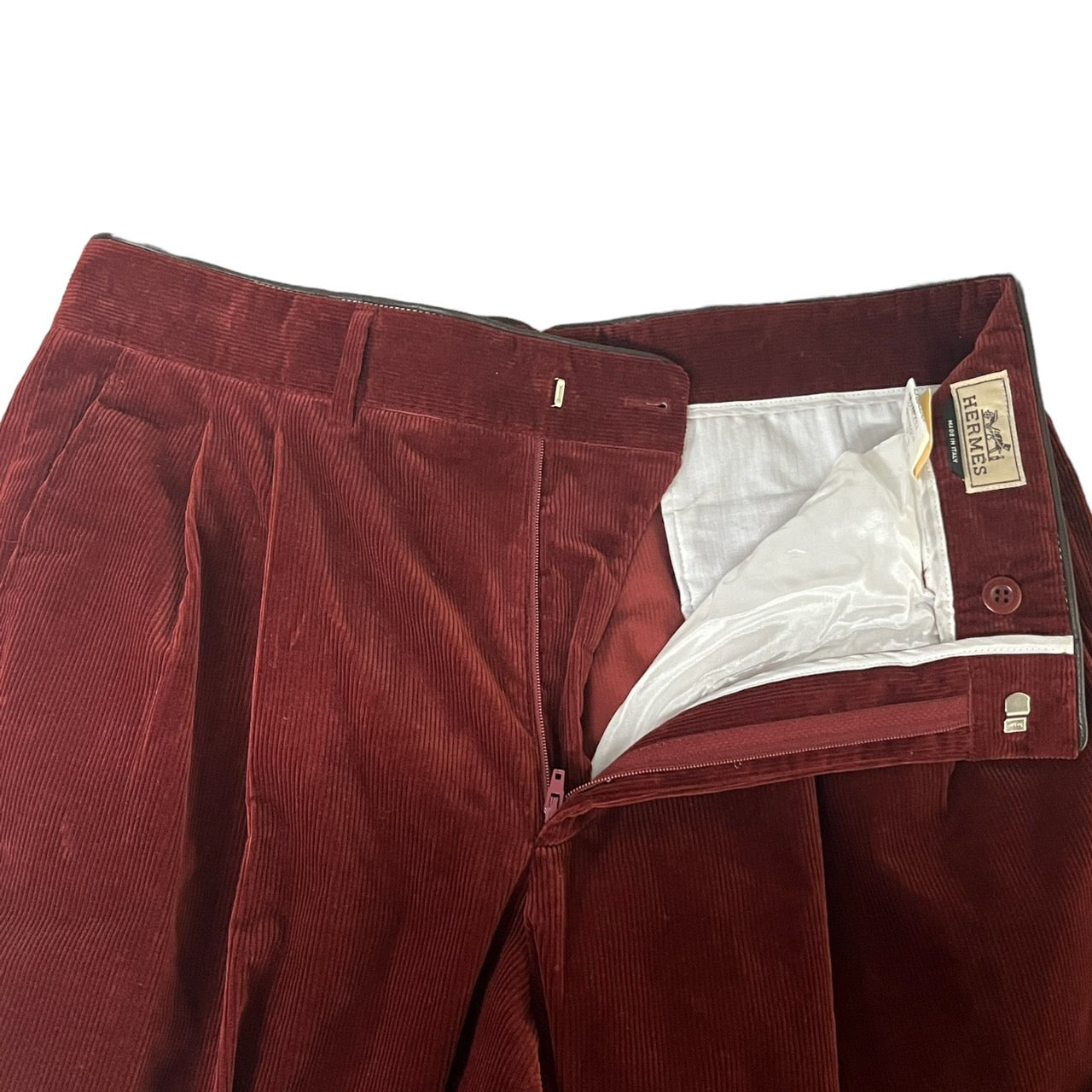 HERMES(エルメス) Leather lamb piping corduroy trousers/ラムレザー