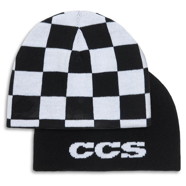 CCS Reversible Checkerboard Skully Beanie - Black/White