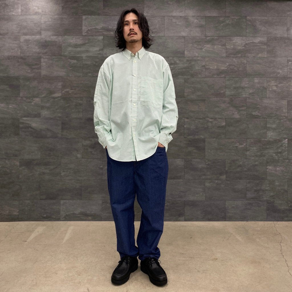 TECH BUTTON DOWN SHIRTS L/S OXFORD #GREEN STRIPE [BE-86023] _