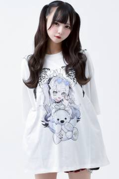 TRAVAS TOKYO (トラバス トーキョー) クマプリントロンT - Black×Blue