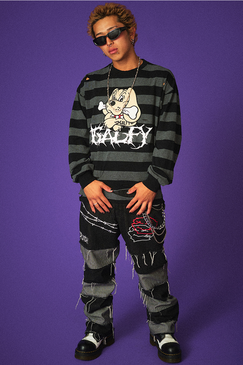 GALFY (ガルフィー) ビリビリボーダー ロンTee BLACK/GRAY / ロック