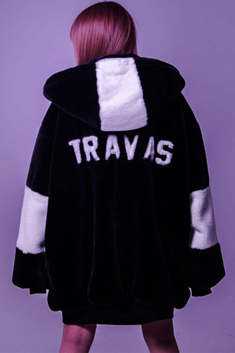 TRAVAS TOKYO Logo Faux Fur Long Hoodie / ロックファッション