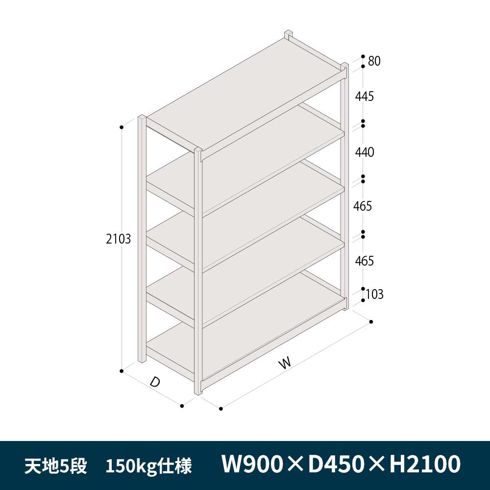 軽中量ボルトレス棚 RL開放型 150kg仕様 ERL-173451-W7 W900×D450