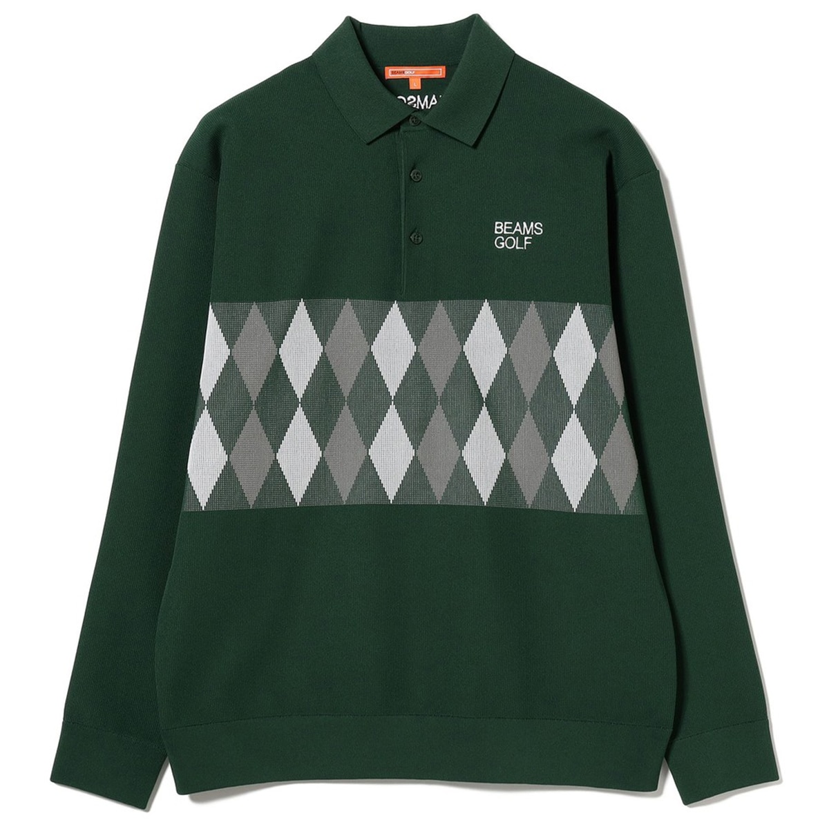 ORANGE LABEL アーガイル柄 ロングスリーブ ニットポロシャツ(中間着