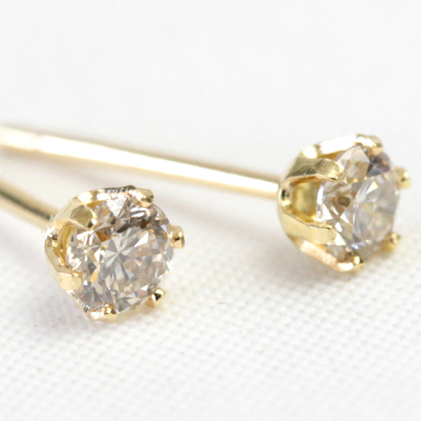 楽天市場】K18 シャンパンカラー ブラウン ダイヤモンドピアス 0.2ct