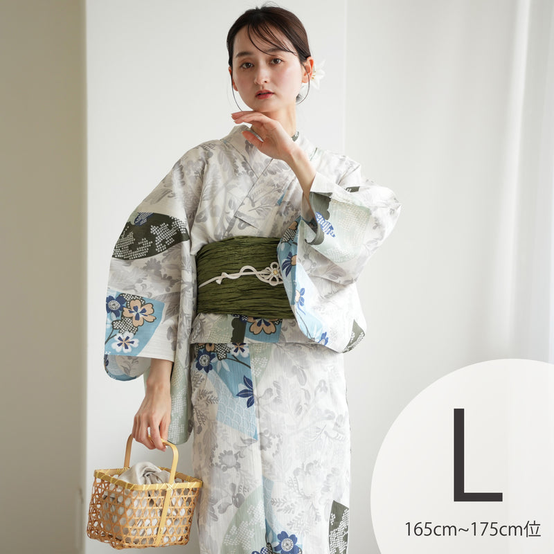 utatane 高級変わり織 浴衣3点セット ( ゆかた・帯・下駄 ) ラムネ色の