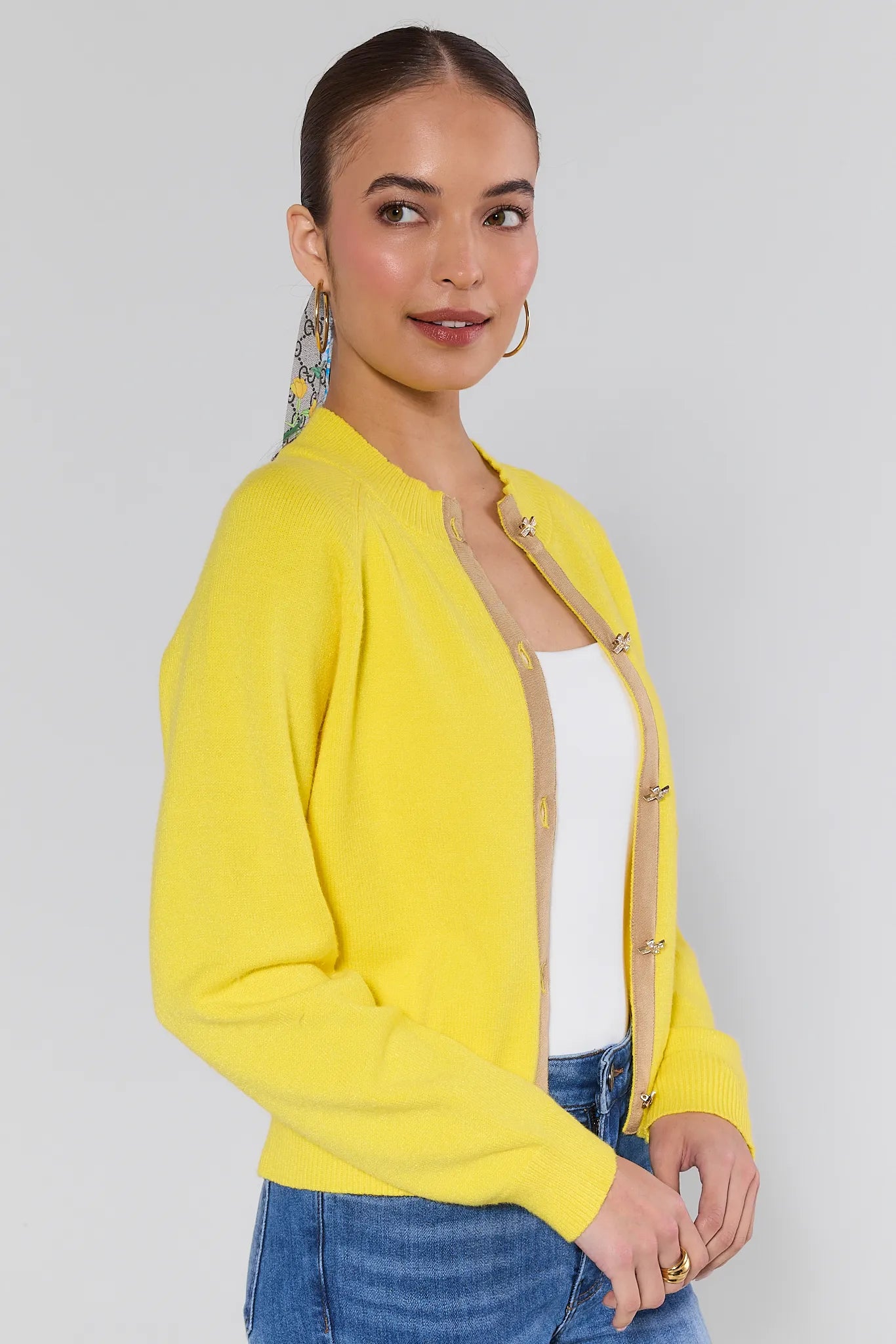 Lucia Yellow Contrast Trim Cardigan | Avara