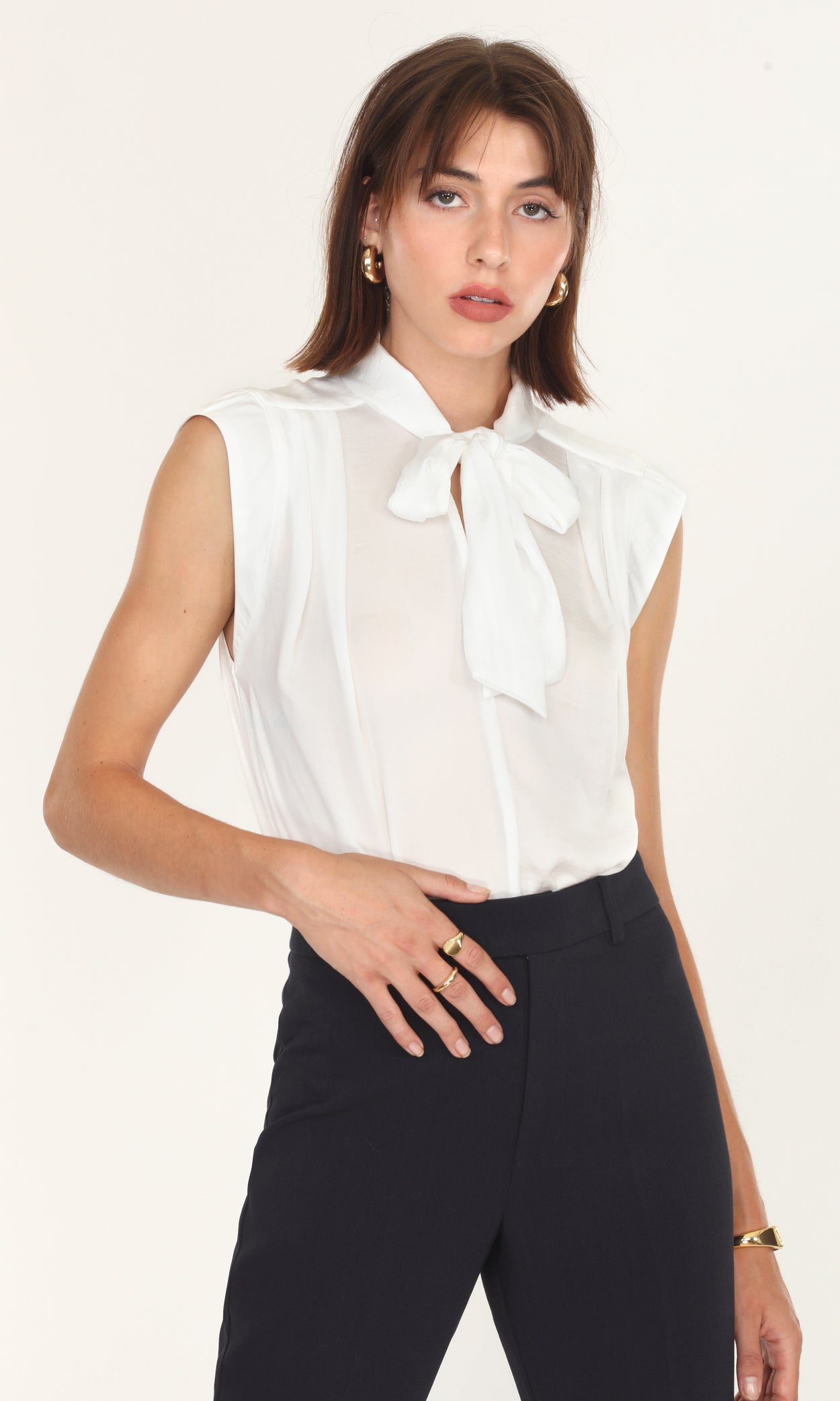 Annette Bow Tie Sleeveless Blouse | Greylin Collection