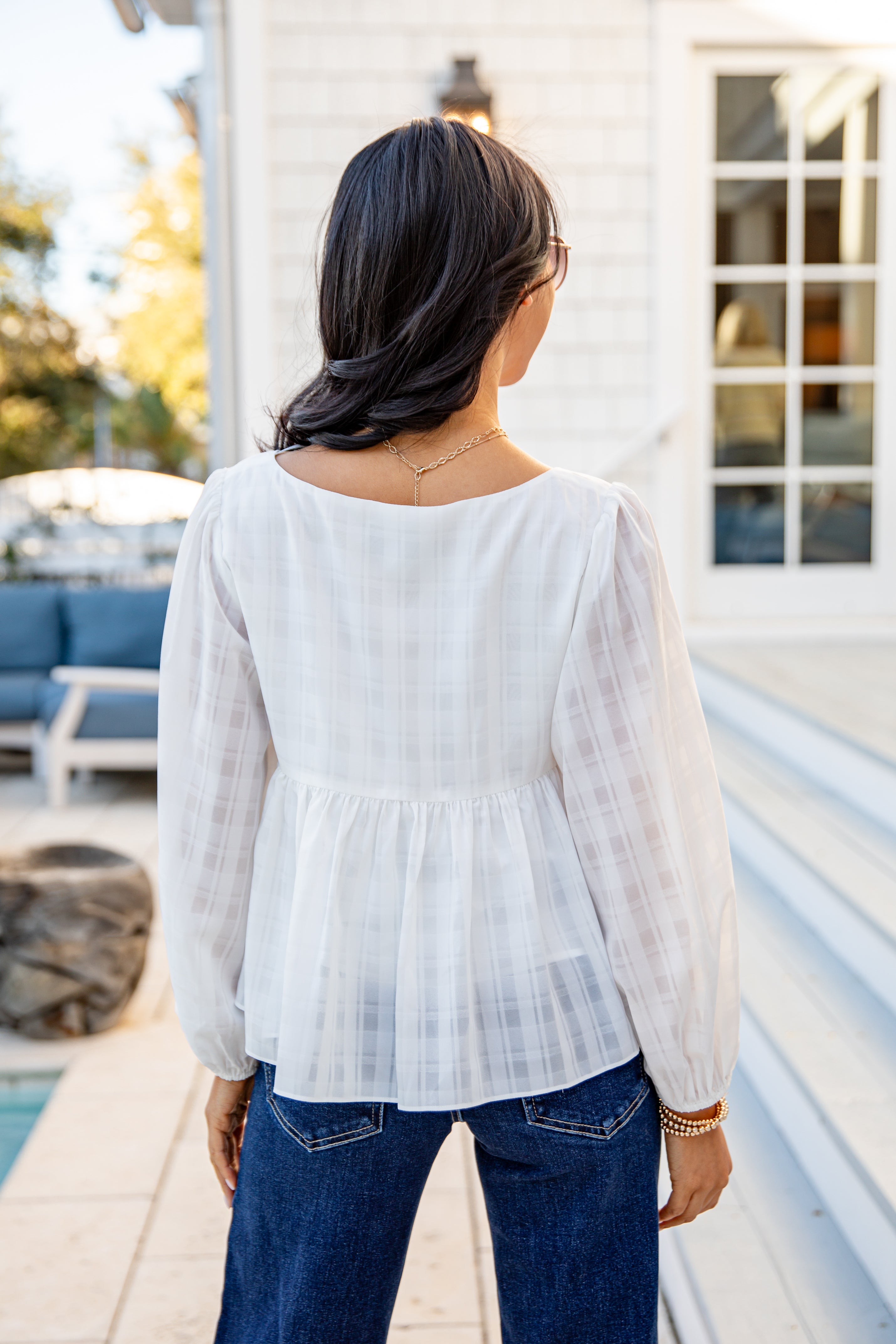 Morning Light Off White Peplum Blouse | Trendy Women's Tops