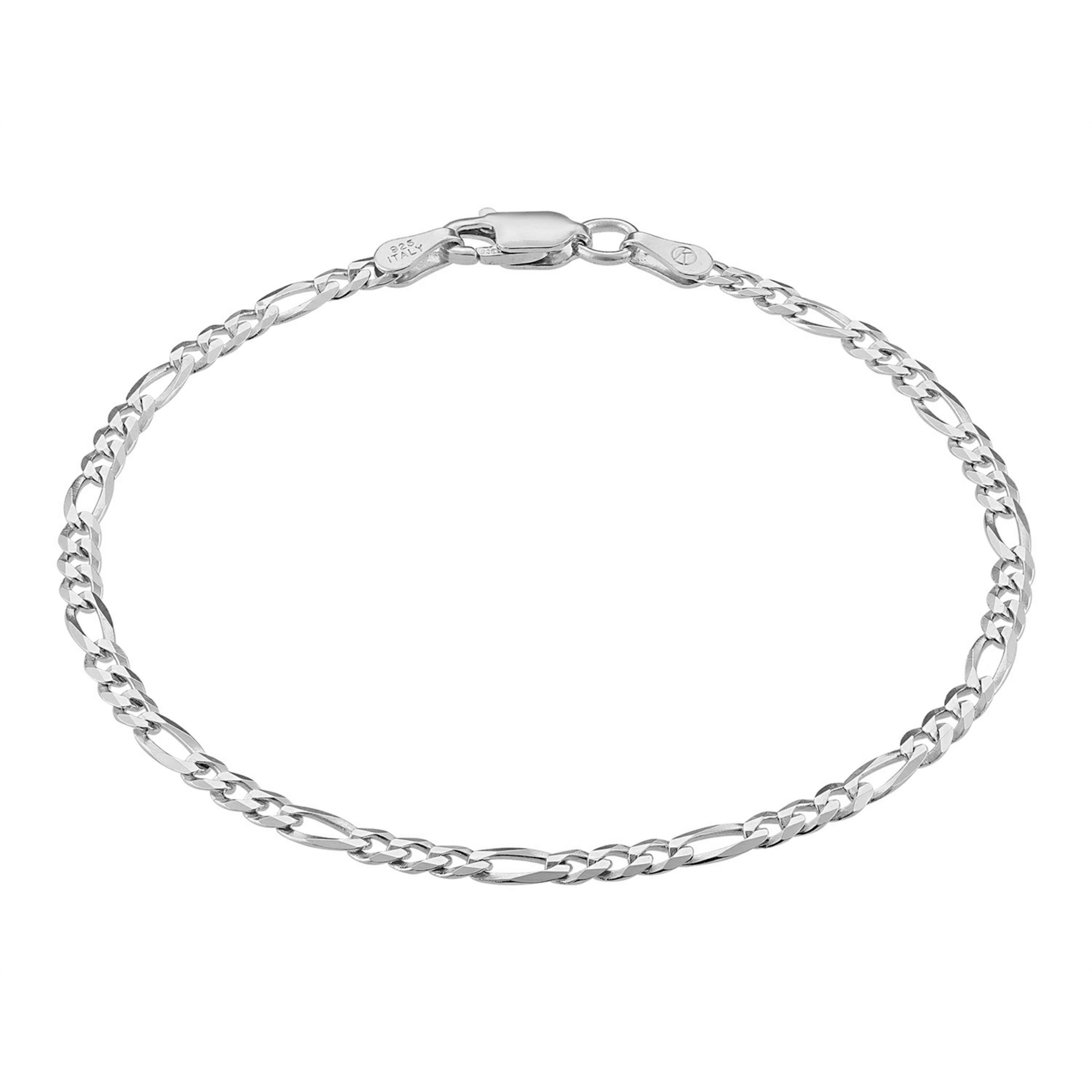 KISPER 925 Sterling Silver Italian 3mm Figaro Chain Bracelet w/ Lobste