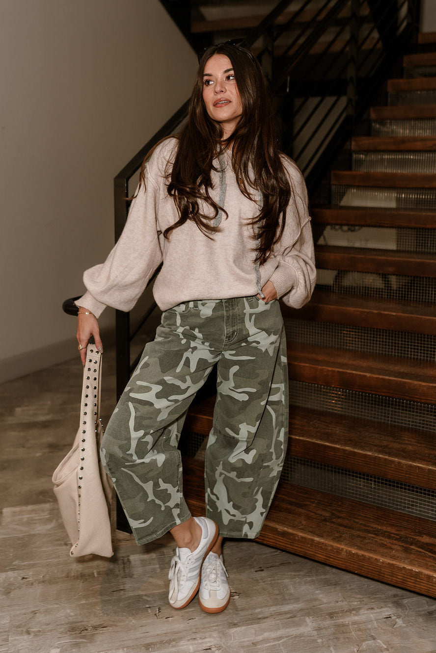 Kancan Camo Barrel Leg Jeans | Lizard Thicket - Lizard Thicket